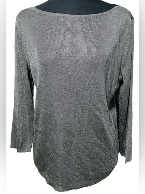 Lauren Ralph Lauren Sweater Womens XL Silver Metallic Boatneck Quiet Luxury